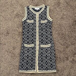 Heartloom Blue and Cream Sheath Dress Sleeveless Crew Neck
